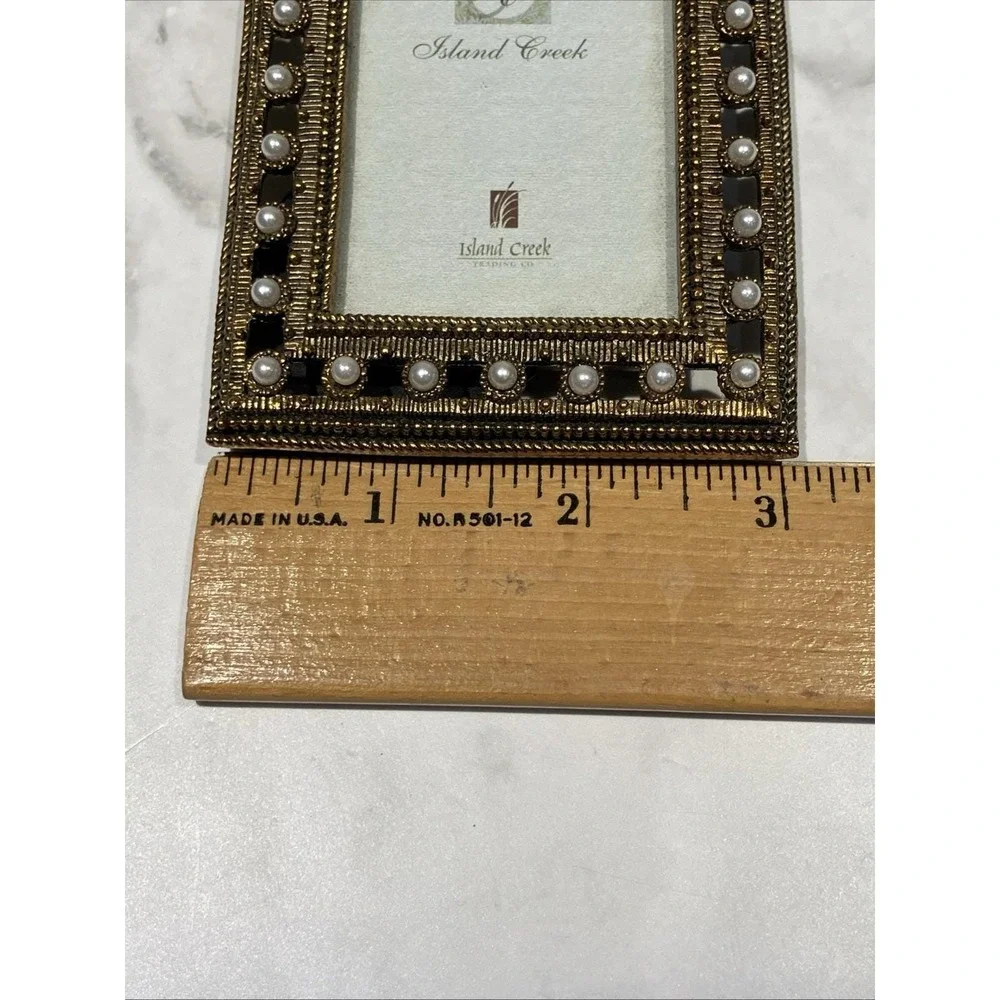 Island Creek Pearl Embellished Reticulated Gold Tone Metal Picture Frame 2x3